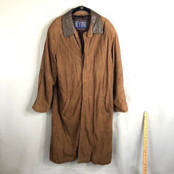 Vintage Beyond Leather Coat Mens Brown Western Duster Long Ranch Loop Co